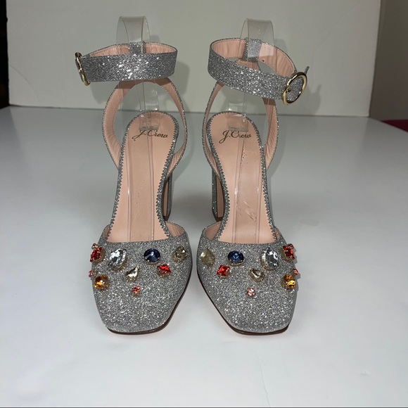 J Crew Vicky Pump With Jewels Silver Glitter 6.5 - Picture 6 of 16